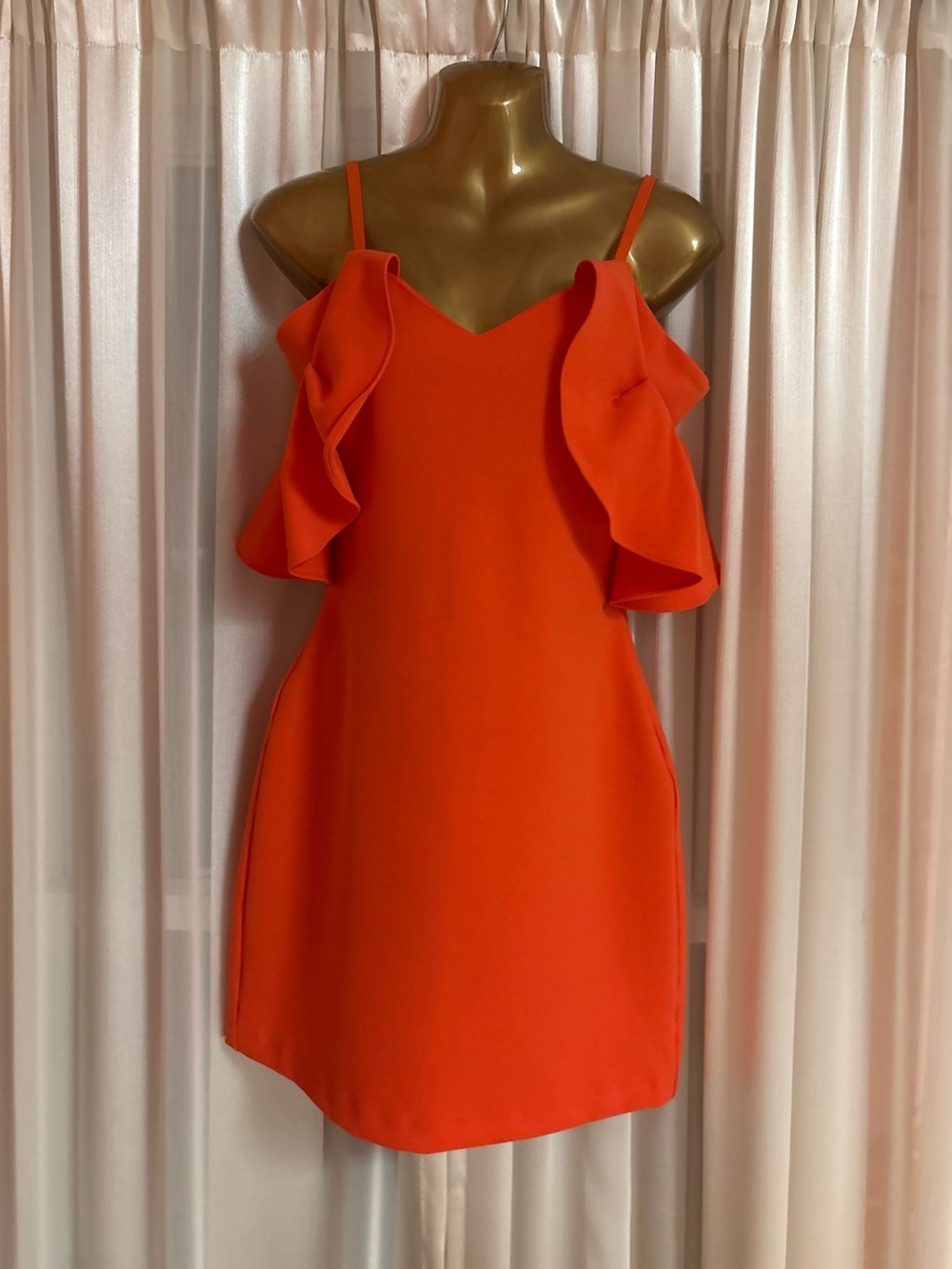 Parker Bright Orange Ruffle-Shoulder Mini Dress